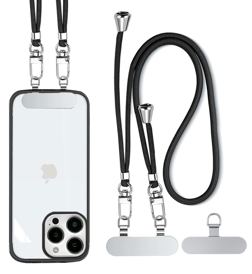 スマホストラップ 首掛け, ショルダーストラップ 1本+ストラップホルダー 2口タイプ+ストラップホルダー 1口タイプ 入り ネックストラップ アウトドア スマホ ハンドストラップ ストラップ着脱可 スマホショルダー首掛け 太め 肩掛け用 ロング に(ブラック)