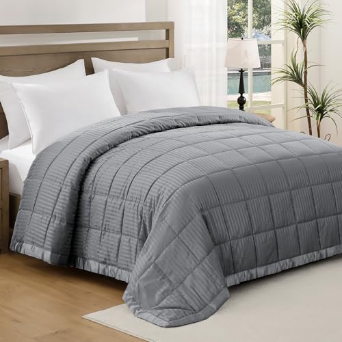 UNIKOME Blankets Queen Size - Soft Lightweight Down Alternative Blankets with Satin Trim, Cozy Luxury Bed Blanket for All Season, Dark Gray (90