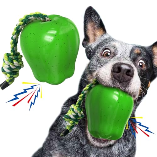 Dog Squeak Chew Toys Tough Apple Ball for Medium/Large/Extra Aggressive Chewers Dogs Breed Interactive Enduring Indestructible Squeaky Toy Training Fetch Indoor/Water/Pool/Beach/Outdoor Supplies Green