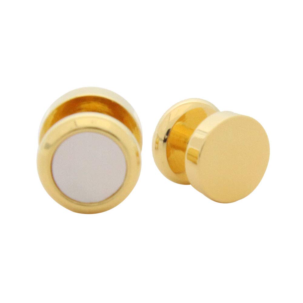Cufflinks - Luxury Round Mother of Pearl (Natural Sea Shell) Golden Plated Buttons (4 Pcs) - for Men & Women, Office Corporate & Party, in a Gift Box-image-4