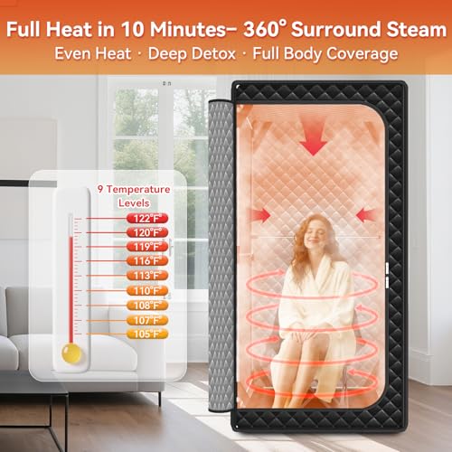 Gozuna Upgraded Portable Sauna for Home, Large Size Personal Sauna Box with 3L 1300W Steamer, Big Folding Chair, 9 Levels Heat, Full Body Steam Room Tent for Home Relaxation Spa 3'x3'x5.9' Black