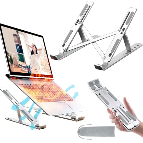 【改良超軽量255g・折り畳み式】ノート パソコンスタンド pcスタンド タブレットスタンド【10-15.6インチ・アルミ製・6段階調整可能・滑り止め・収納ポーチ付き】ラップトップスタンド laptop stand 持ち運び 猫背姿勢改善 熱対策 冷却 テレワーク用mac PC/ipadタブレット/ノートpcなど対応の商品画像（Amazon）