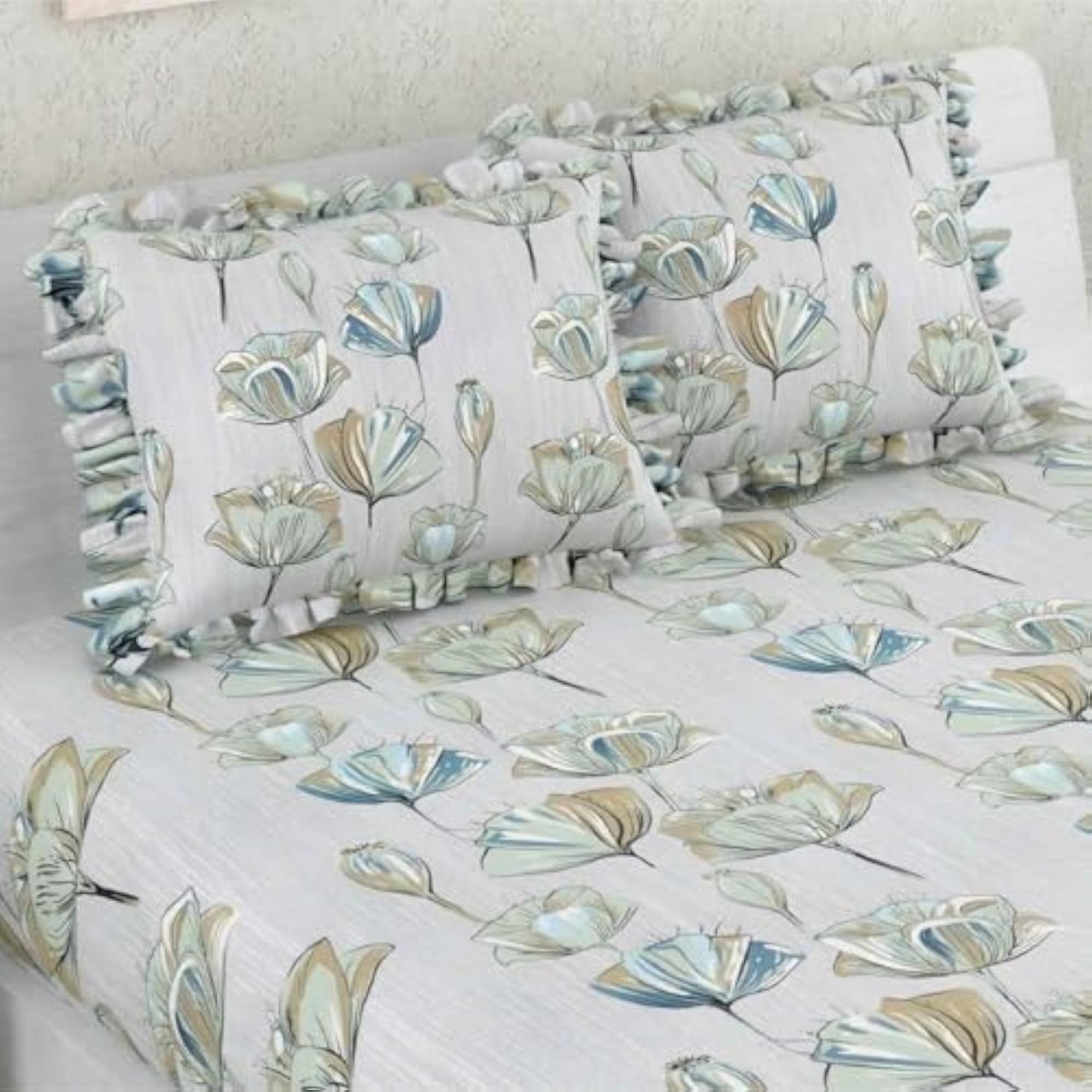 Polycotton Printed Fitted Bedsheet with Pillow Covers