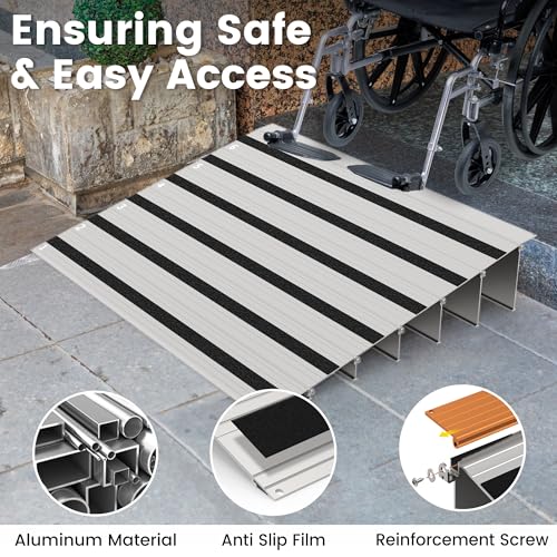 Nuvium 5\" Rise Door Threshold Ramp with Updated Fixable Screws, Stable Portable Wheelchair Ramp for Home Steps, Aluminum Door Entry Ramps for Scooters, Power Chairs, Walkers, 800LBS Load Capacity