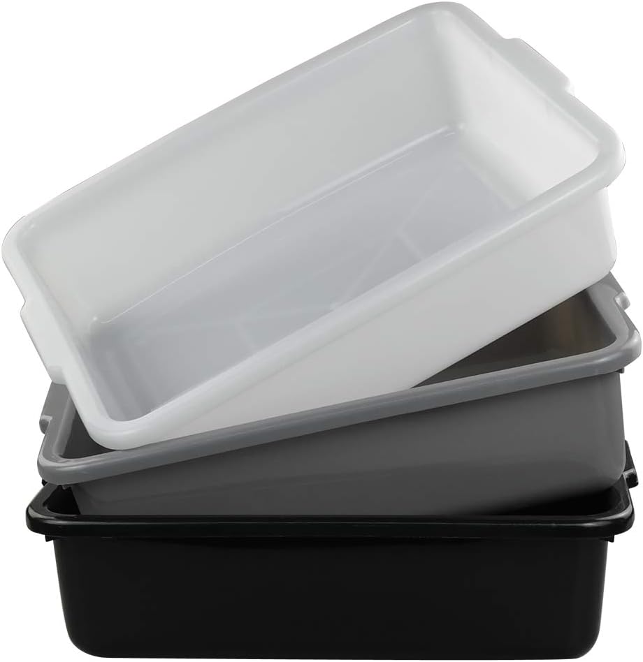 Vababa 3-Pack Plastic Commercial Bus Box, 13 L Kitchen Bus Tub