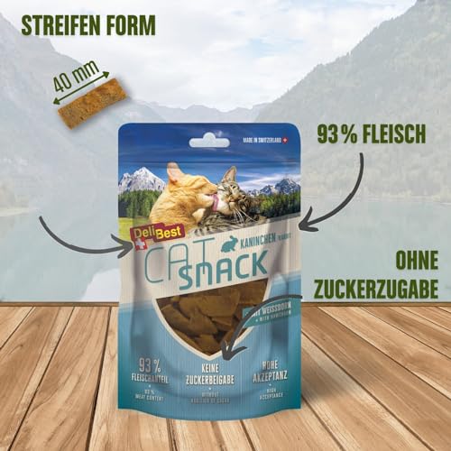 DeliBest Cat Snack aus Kaninchen mit Weissdorn/Katzen Leckerlies getreidefrei/Katzen Snack ünterstützt Herz-Kreislauf-Funktionen, fettarm und proteinreiches Fleisch / 45g