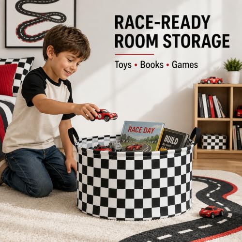 Image of MAIZMZ Checkered Storage Basket Extra Large 80L Kids Hamper Baby Laundry Basket Waterproof Toys Car Organizer Collapsible Canvas for Home /Dorm /Pet /Office /Closet /Shelf /Gift Baskets