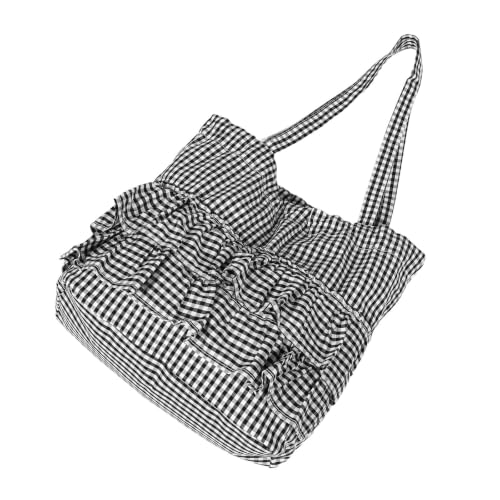 Image of NUOBESTY Black Plaid Canvas Tote Bag for Women with Large Capacity
