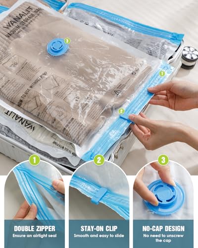 Image of Travel Vacuum Storage Bags with Hand Pump, 24 Pack (6L+6M+6S+6XS) Vacuum Seal Bag Travel Essentials Space Saving Bags for Clothes, Luggage, Carry-on Suitcase, Backpack, Holiday Business Trip
