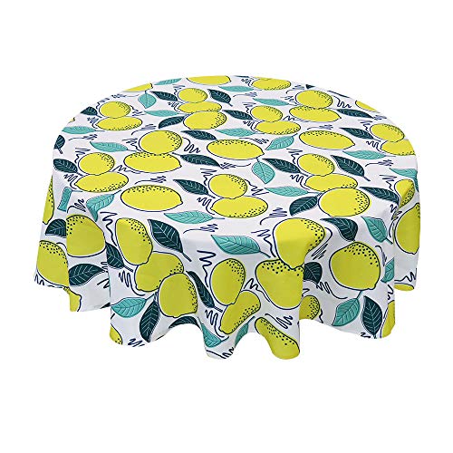 Allenjoy Round Tablecloth Yellow Lemon Printed Spring & Summer Polyester Table Cloth Spill-Proof and Waterproof Circular Table Cover for Patio Kitchen Dining Picnic Deco Outdoor Indoor Events 108 Inch