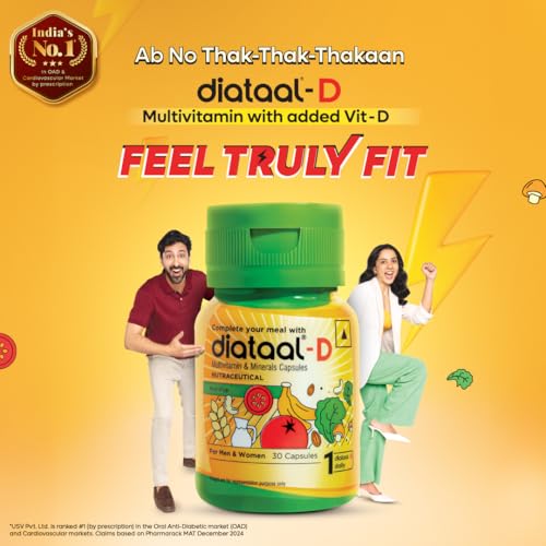 Image of Diataal-D Vitamin D3 400IU | Multivitamin for Men & Women with Vitamin D3, ALA, B6, B12, B3, B9, Magnesium, Zinc and Copper | Energy, Immunity, Performance & Heart Health | 30 Capsules |Pack of 2 |
