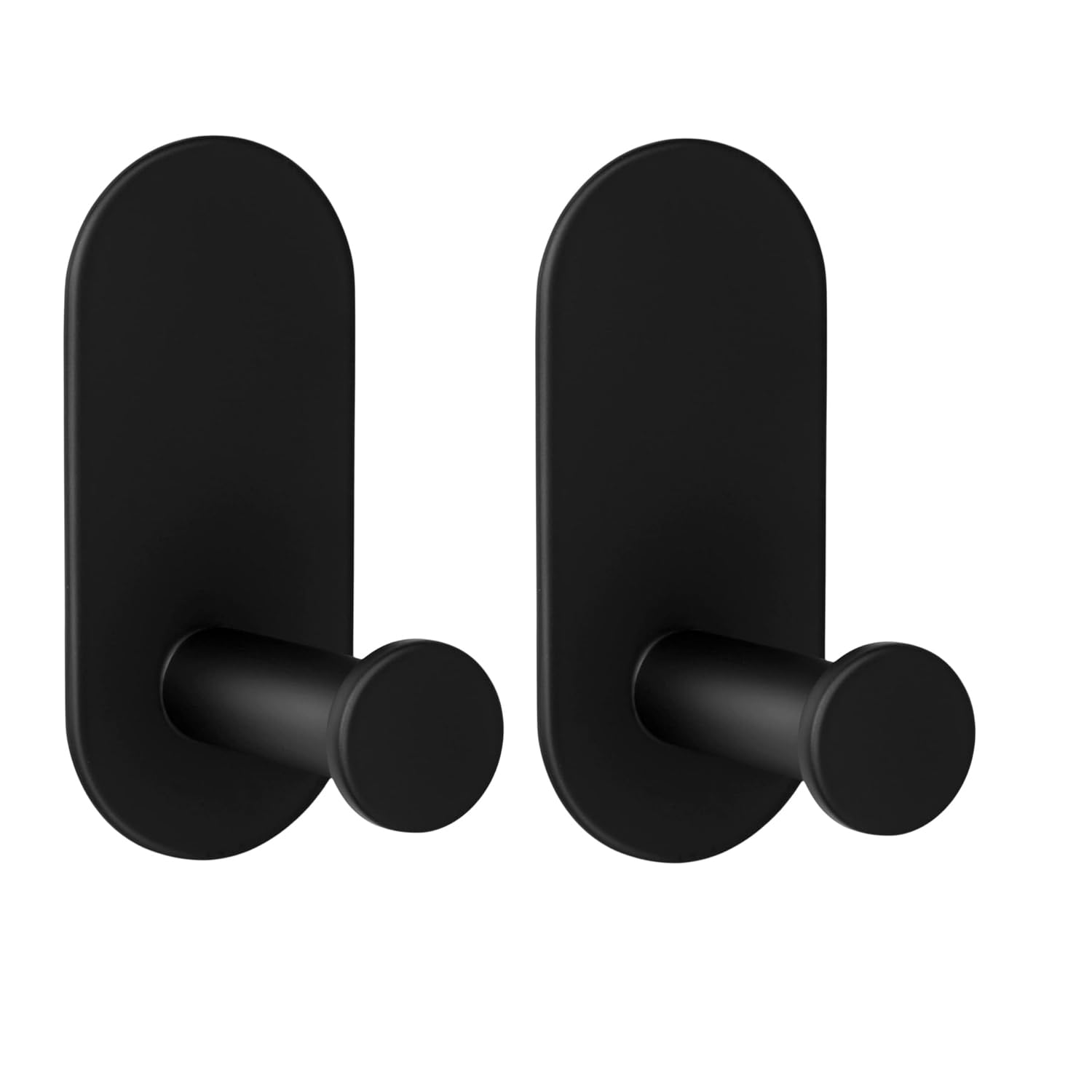 JIALTO Self Adhesive Towel Hooks 2 Pcs - Heavy Duty Waterproof Stainless Steel Wall Hooks, No Drill Coat Hook for Bathroom, Kitchen, Clothes and Towel Hanging, Rectangle Black