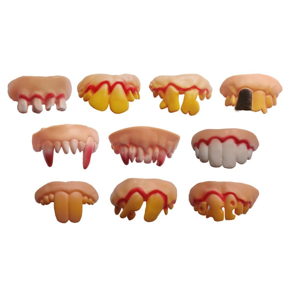 Lioobo As Shown 5 Pcs Ugly Fake Teeth Halloween Make-Up Fangs Display Cosmetics Fancy Dress Gnarly Funny Scary,Vampire Denture Bob Joke Novelty Demon Tricky Buck For Aldult Masquerade 2X1.2x0.8 Inch