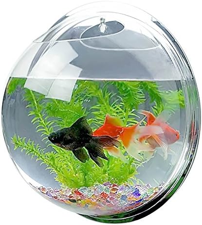 Mirror Face Style Acrylic Round Wall Mounted Hanging Fish Bowl Aquarium Tank for Gold Fish and Beta Fish Plant Vase Home Decoration Pot,15cm Diameter