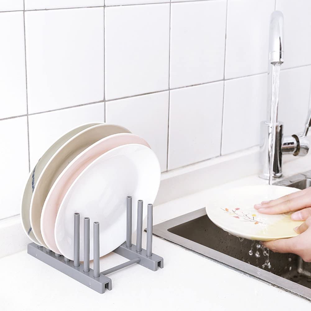 Premium Abtropfgestell aus Kunststoff – 6 Gitter für die Küche, Tellerständer, Getränkehalter und Geschirrtrockner, effizientes Abtropfgestell für Teller und Sils, Weiß