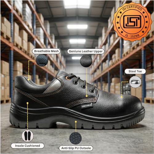 Image of Contablue W202 Special Edition Men's Sporty Safety Shoe, Black Tango Leather, Steel Toe Shock Resistant Shoe, Chemical & Oil Resistant Shoes, ISI Marked with is:15298 with CE Certified