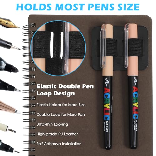Image of Tyqour 6Pcs Pen Loop Holder for Notebook, Self Adhesive Double Journal Pen Holder Clip, Elastic Leather Design Pencil Loop for Notebooks Clipboard Journal Calendar Planner Stylus Pens Accessories