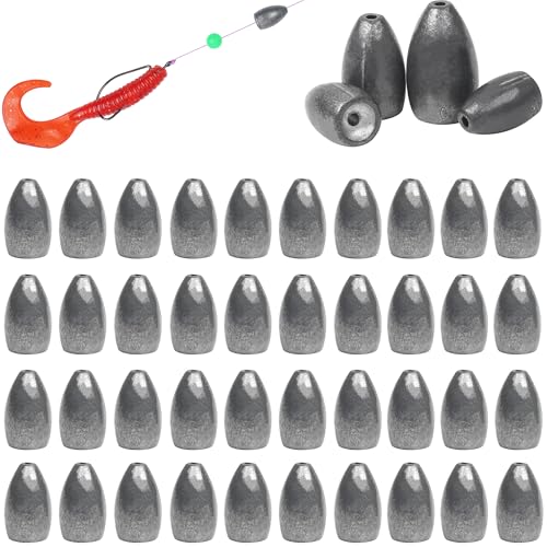 40 Pack Fishing Weight Sinker Bullet Fishing Weight Slip Sinker Lead Weight Bass Fish Texas Rigs Carolina Rig Saltwater Freshwater Fishing Accessories Kit 3.5g