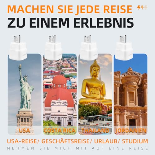 2 Stück Reiseadapter USA Adapter Steckdose Kanada DeutschlandStecker, Reiseadapter Typ B Steckdose, Steckdosenadapter USA für EU nach Amerika/Kanada/Mexiko/Thailand