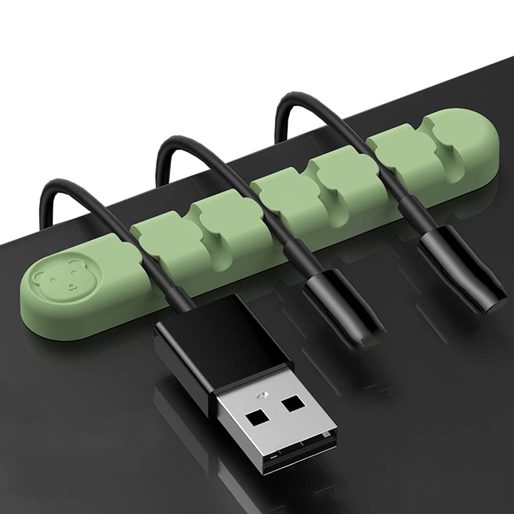 FengJu2 Pack Cord Organizer Holder Cable Management Clips for Power Cord USB Mouse Cable Wire PC Desk nightstand Home Office (6-Slot-Green)