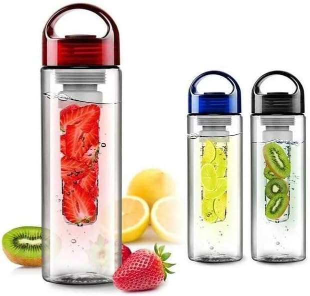 700ml Blue Fruit Infusing Water Bottle with Fruit Infuser and Flip Lid Lemon Juice Make Bottle-Black
