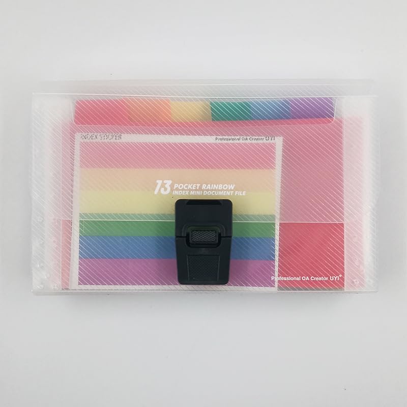 Mini Document File,13 Pockets Mini Rainbow Expanding File Folder Plastic Flash Card Holder A6 Accordion Receipt Organizer for School Office and Home - Image 2