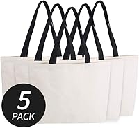 Vista 1 de Azuca Bolsas de lona reutilizables para comestibles con bolsillo interior, grandes compras en la playa, resistentes, 12 onzas, multiusos, natural