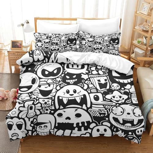 OOBAPZIIE Juego De Funda De Edredón con Estampado 3D De Estilo Blanco Negro Funda Nórdica con Tema De Geometría Funda De Edredón De Microfibra Suave Super King（260x220cm）