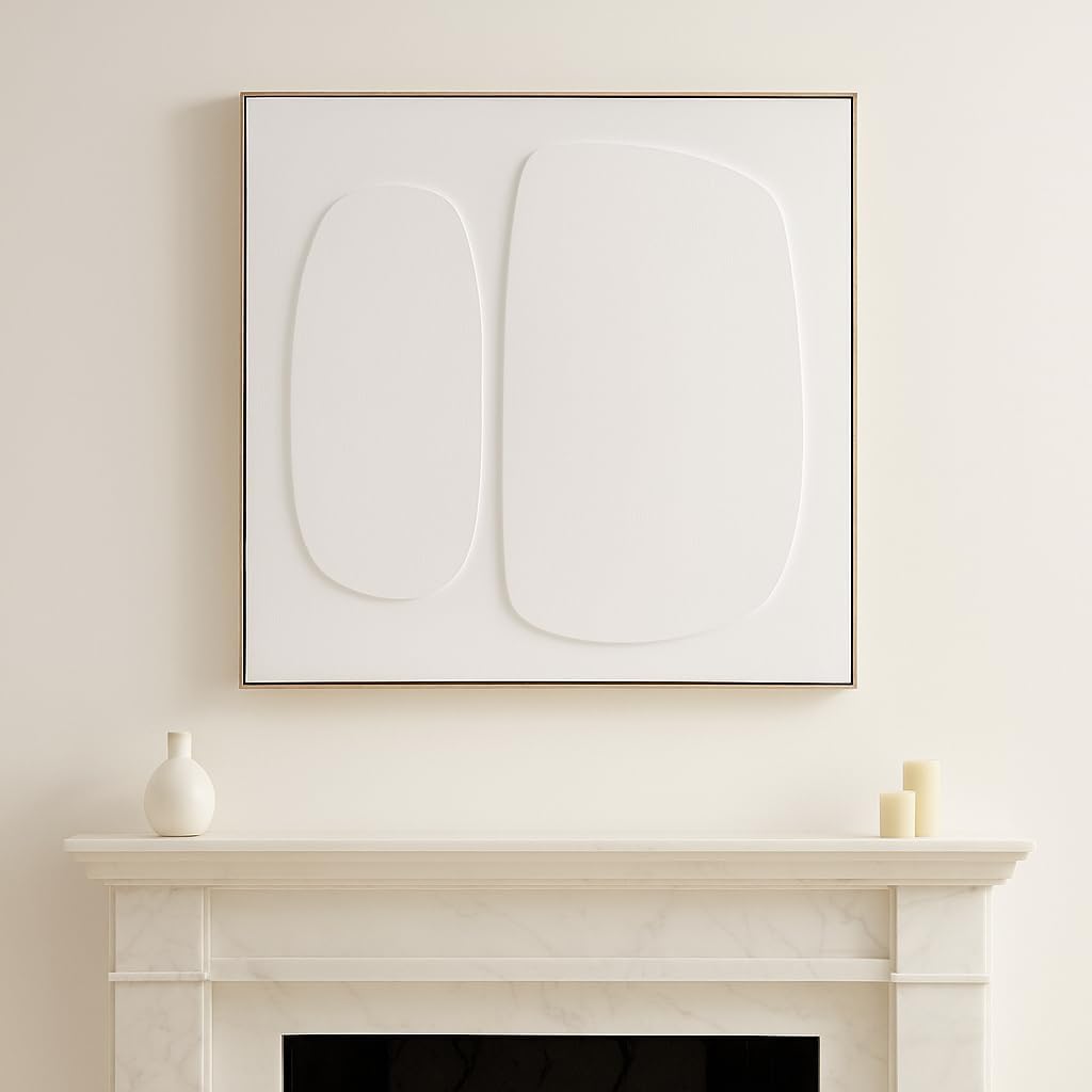 Decorative 3D Wall Art Accent for Home Decor - Modern Framed Canvas Wall Decor for Living Room, Dining Room, and Hallway Display - Perfect Hanging Wall Texture Art for House Styling - 40", White