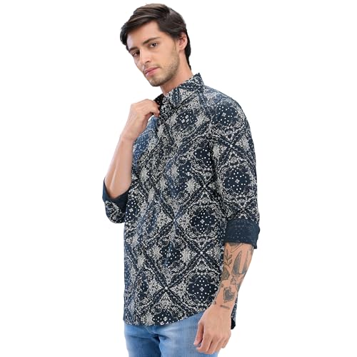 Image of Spykar Men's Slim Fit N /A Full Sleeve Printed Casual Shirts
