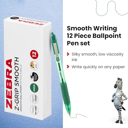 Zebra Z-Grip Smooth Rectractable Ballpoint Pen 1.0Mm Tip Green (Pack 12) - 22564 - 2