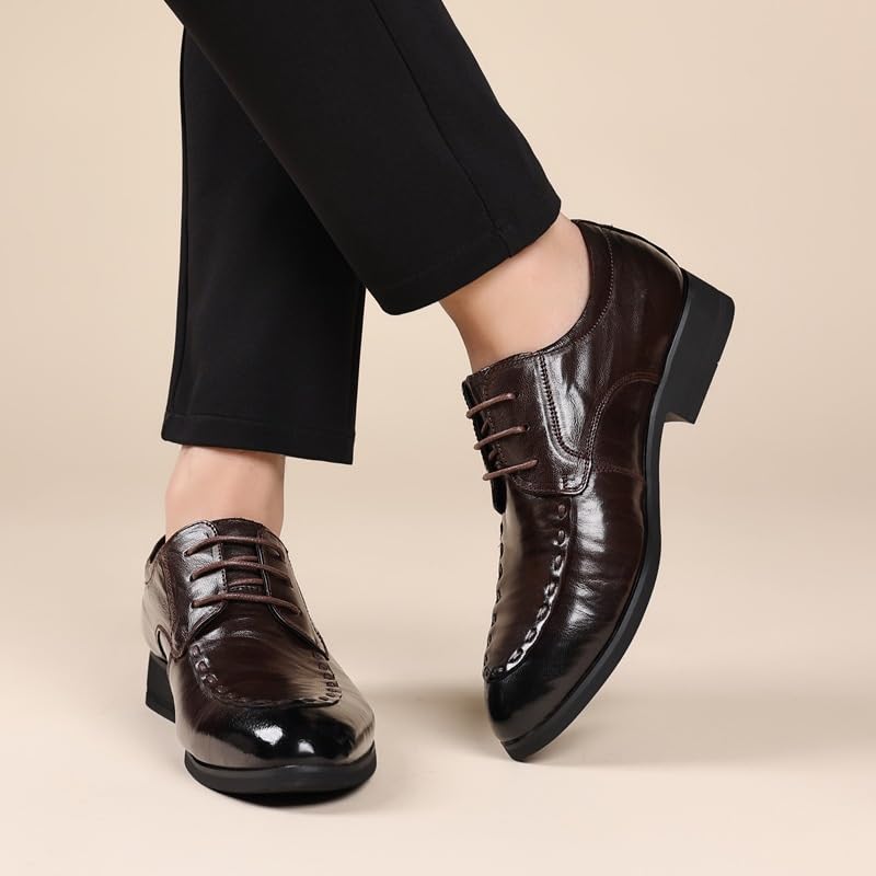 Men's Pointed-Toe Leather Dress Shoes Oxford Lace-Up Casual Business Formal Derby Shoes for Mens Fashion4