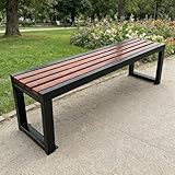Generisch Gartenbank aus Holz mit Stahlrahmen, Rustikale Sitzbank mit Vorgebohrten Befestigungslöchern, Wetterfeste Parkbank for Veranda Oder Garten