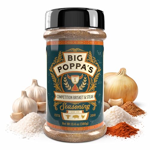 Big Poppa’s Competition Brisket & Steak Rub – Beef Seasoning for Brisket & Burgers – Bold Savory Flavor with Smoked Sea Salt & Natural Roast Beef Stock – BBQ Rub for Confident Grill Masters (13.4 Oz)