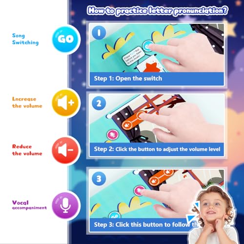 Image of PATPAT 30 Pages Intelligent Book for Kids, Learn and Play Sound Book for Kids with 15 Songs and Lyrics, Educational Sound Books for Toddlers and Kid Toys for 2-5 Years Boy (Battery Not Included)
