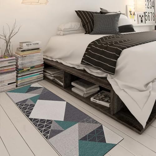 Alfombra lavable para pasillos con suelo resbaladizo gris y verde 3