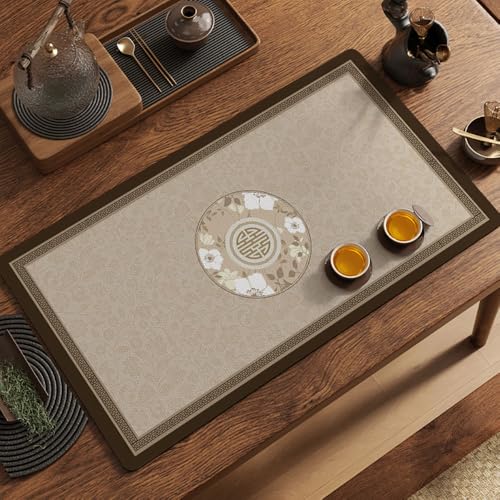 Odot Absorbente Alfombrilla Escurreplatos, Estilo Chino Mesa de Té Alfombrilla Cafetera Secado Rápido Bayeta Escurreplatos Estera Fregadero para Encimera de Cocina (30x60cm,Caqui)
