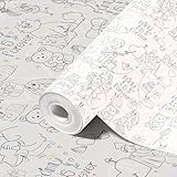 XUHAO7 Peel and Stick Wallpaper Coloring Cute Characters Cartoon Contact Paper 15.7in x 196in DIY Art Projects for Kids Bedroom Playroom Vinyl Wall Decor