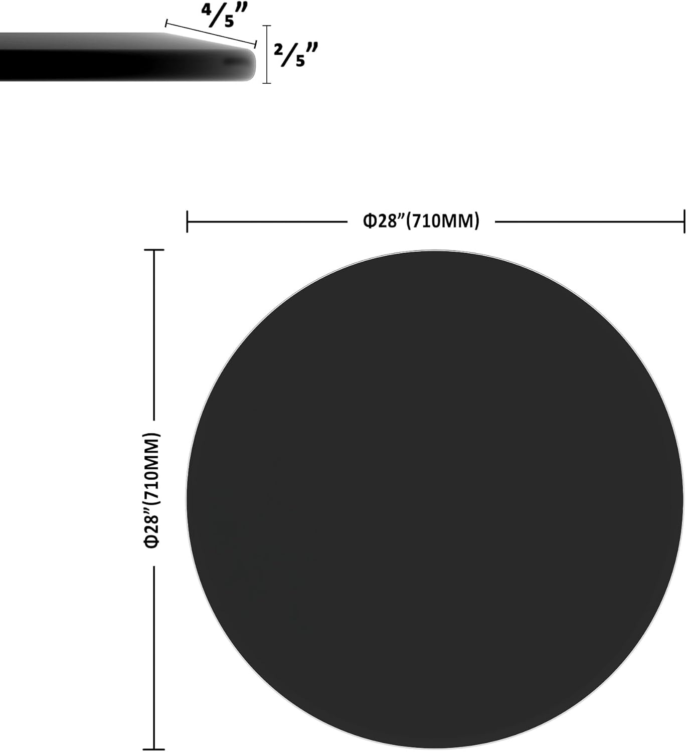 Penau 28 Inch Round Tempered Glass Table Top, Black Glass, 2/5 Inch Thick, Beveled Polished Edge, Glossy Finish, Ideal for Dining, Coffee, Lobby and Patio Tables