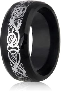 Stainless Steel Norse Celtic Dragon Black/Gold/Green/Red/Blue Wedding Band Ring