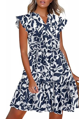 Image of HOTOUCH Women Printed Dress for Summer Short Ruffle Sleeve Dress Tiered Mini Dress with Pockets