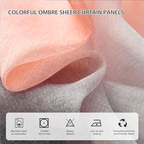 Image of XiDi Ombre Window Sheer Curtain Panel,Set of 2 Packs Semi Transparent Voile Drapes Short Sheer Curtains for Bedroom Wide 52 Inch Length 63 Inch