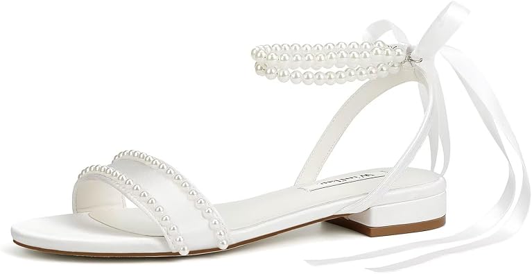 Wedding Flats Pearl Sandals Flat Wedding Shoes for Bride Open Toe Bridal Flats