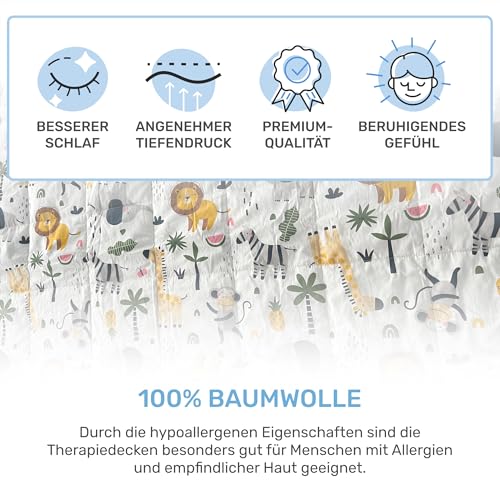 Dailydream Kinder Gewichtsdecke | 135x200 | 3,2 kg | Motiv Safari | aus 100% Baumwolle | mit Glasperlenfüllung | schwere Decke zum Schlafen | Weighted Blanket | Therapiedecke | Körpergewicht 35-55 kg