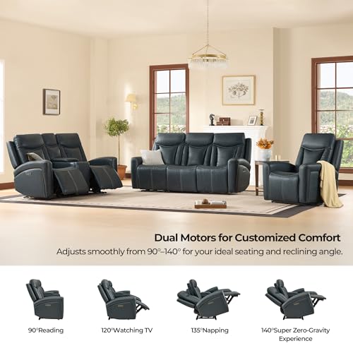 Image of CHITA Zero Gravity Leather Power Reclining Sofa, Loveseat, Navy