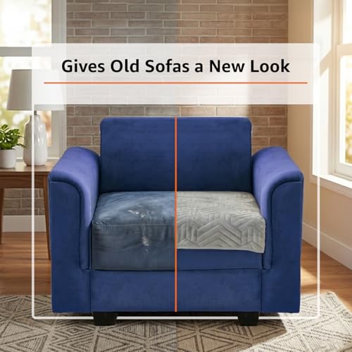 Image of Amazon Basics - Velvet Quilted Make Your Own Sofa Cover | 70cm x 70cm |Microfiber Sofa Slipcover (Striped,Silver, 1 Seater)