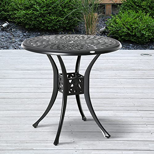 Outsunny-30-Round-Patio-Dining-Table-with-Umbrella-Hole-Antique-Cast-Aluminum-Outdoor-Bistro-Table-Only-Black Outsunny 30 Round Patio Dining Table with Umbrella Hole Antique Cast Aluminum Outdoor Bistro Table Only Black