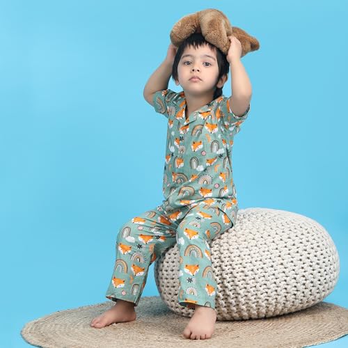 Image of POLKA TOTS 100% Pure Cotton Half Sleeve Night Suit for Kids, Girls & Boys | Cotton Pyjama Set | Unisex Night Dress for Children | Night Suit for Girls |Sleepwear for Kids | Winter Night Dress for Boys