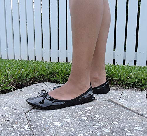 Women's Patent Style Foldable Portable Ballet Flats Shoes - Travel Wedding Foldup Slip On in a Carry Pouch3