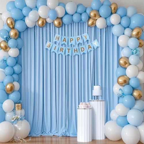 Image of 40x10ft Baby Blue Backdrop Curtain for Wedding Parties Wrinkle Free Fabric Light Blue Drapes Backdrop Decoration for Baby Shower Birthday Photography Decoration 8 Panels, 5ft x 10ft
